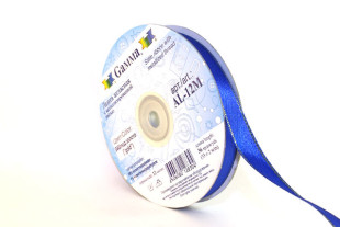 Лента атласная 12 мм двухстор. с металл. нитью "Gamma" №040василёк/золото